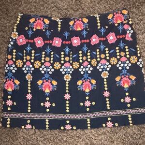 Floral Navy Cotton-Blend Mini Skirt